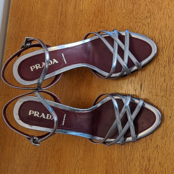 Prada Silver Strappy Pumps - Picture 1 of 6